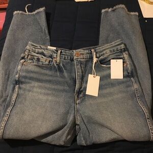 NWT Good American  Good Cerve Straight Capris Blue Jeans